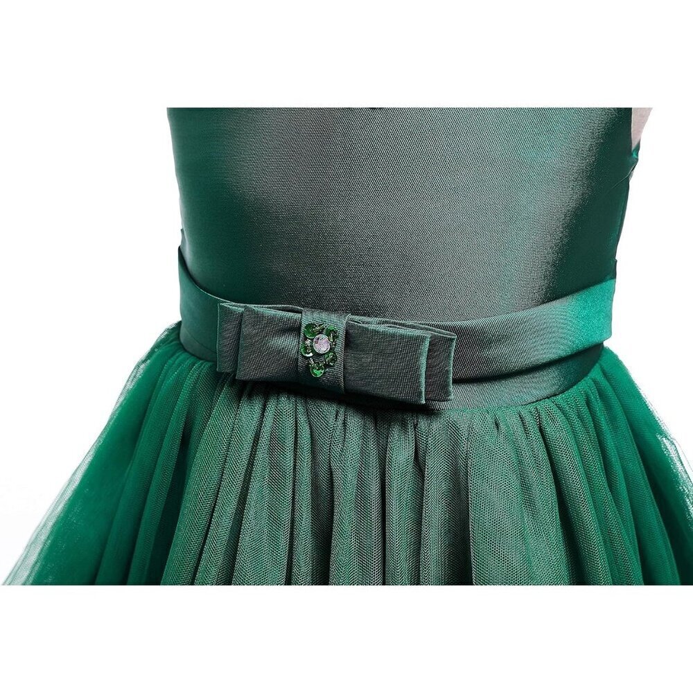 🆕Girl Dark Green Cotton Flower Ruffles Dress Vintage Wedding Bridesmaid Pageant - Picture 6 of 7